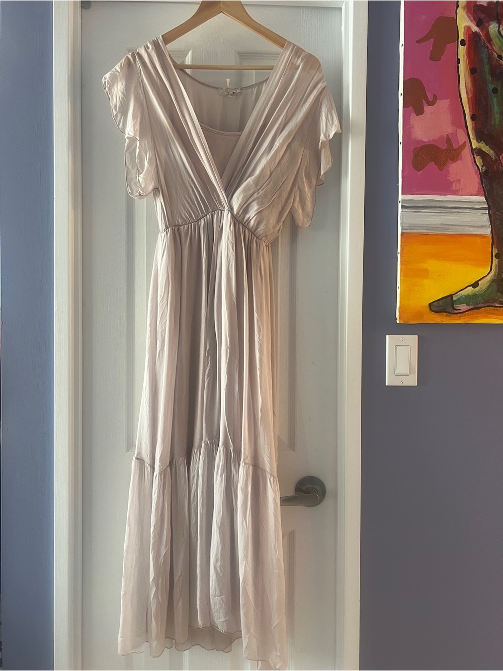 Lara Guidotti dress. Dusty mauve flutter sleeve maxi dress, built in cami